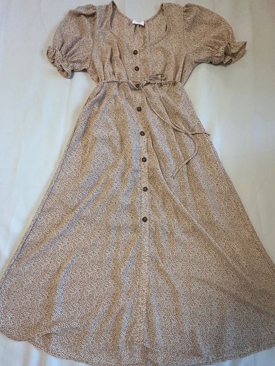 Sienna Sky Dresses & Skirts - Sienna Sky Floral Midi Dress Size L Brown Cream Button Front Tie Waist Boho